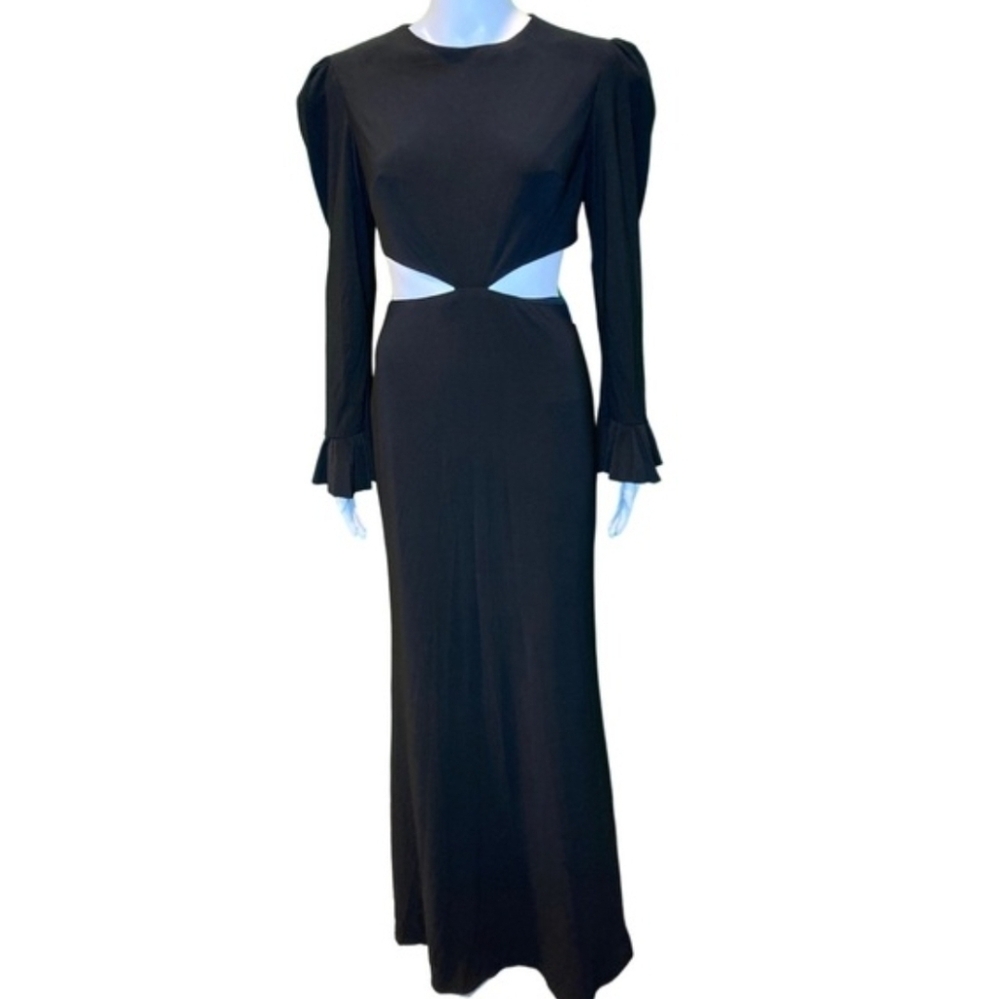 NWT Mac Duggal Long Sleeve Puff Shoulder Cut Out Gown - Size 2 - Picture 3 of 4